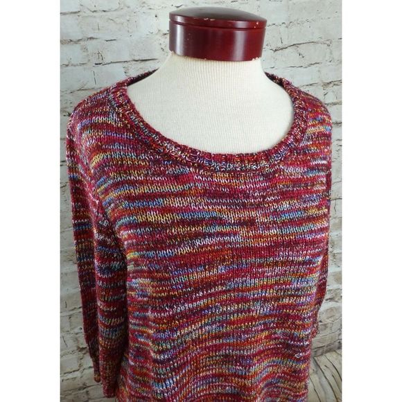 Colorful  Red Blue Green Yellow White Striped Sweater Women's Size Large XL - Picture 2 of 5